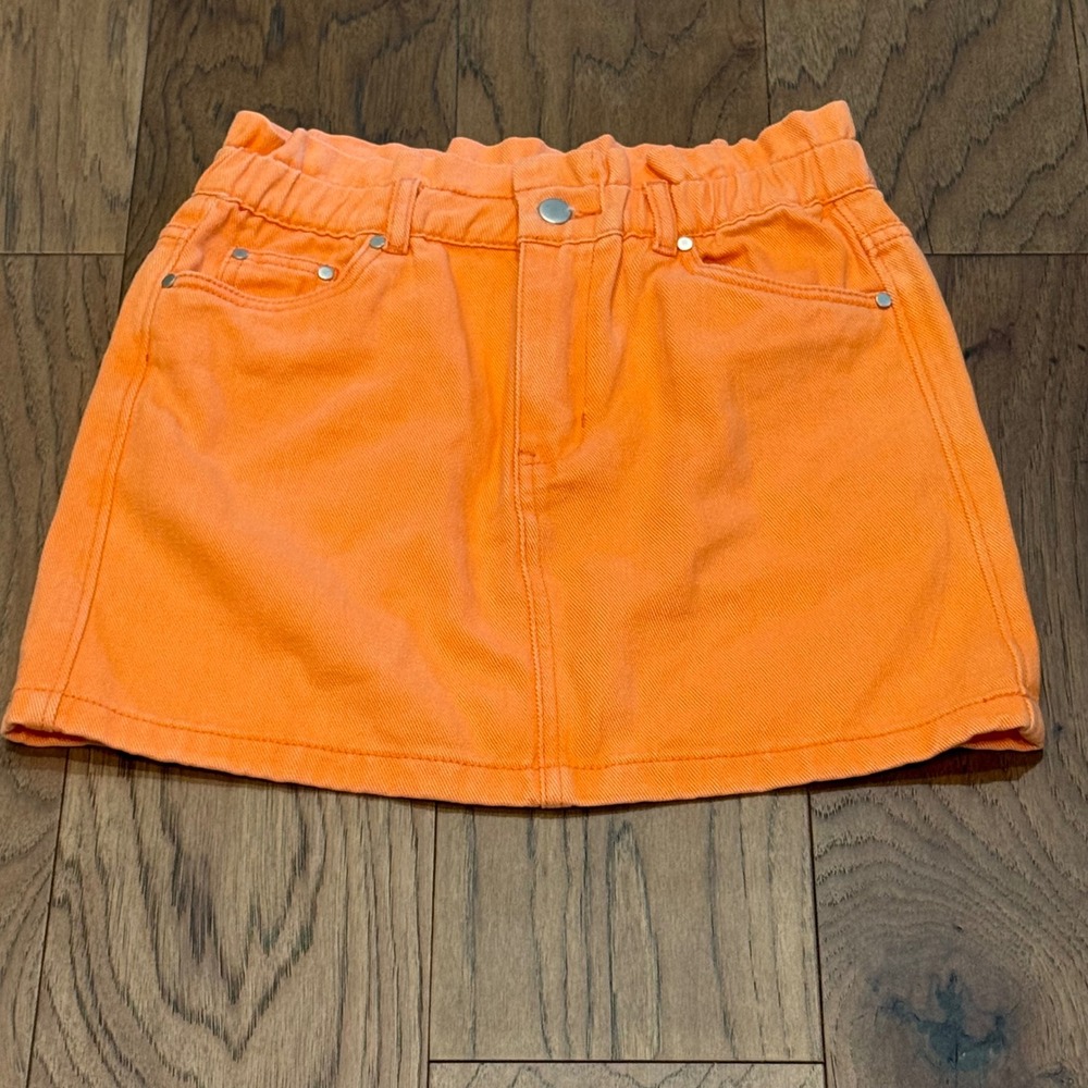 Newbury Kustom Orange Denim Mini Skirt Paperbag Waist 20030 Womens Small